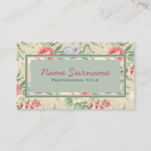 Tarjeta De Visita Rosa Vintage Rosa y Patrón de Flor Azul Personaliz