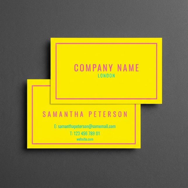 Tarjeta De Visita Rosa y amarillo de neón delgado (Thin neon pink and yellow business card.)