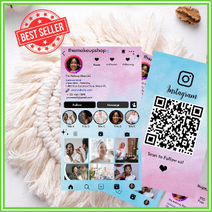 Tarjeta De Visita Rosa y Azul   Ombre Redes Sociales