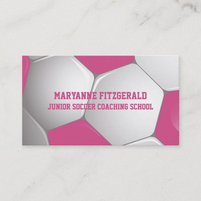 Tarjeta De Visita Rosa y blanco adaptables del balón de fútbol del (Anverso)