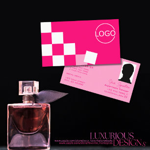 Tarjeta De Visita Rosa y blanco bajo control con logotipo y diseño f