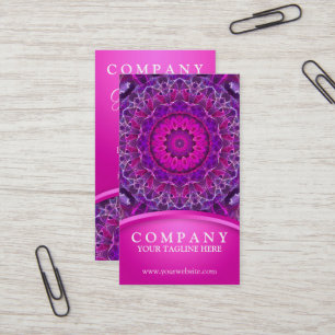 Tarjeta De Visita Rosa y mandala que brilla intensamente púrpura -
