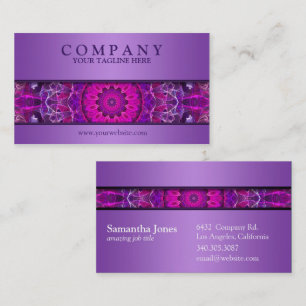 Tarjeta De Visita Rosa y mandala que brilla intensamente púrpura -