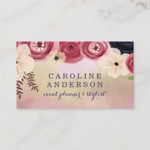 Tarjeta De Visita Rosa y oro irlandeses con flores de boho