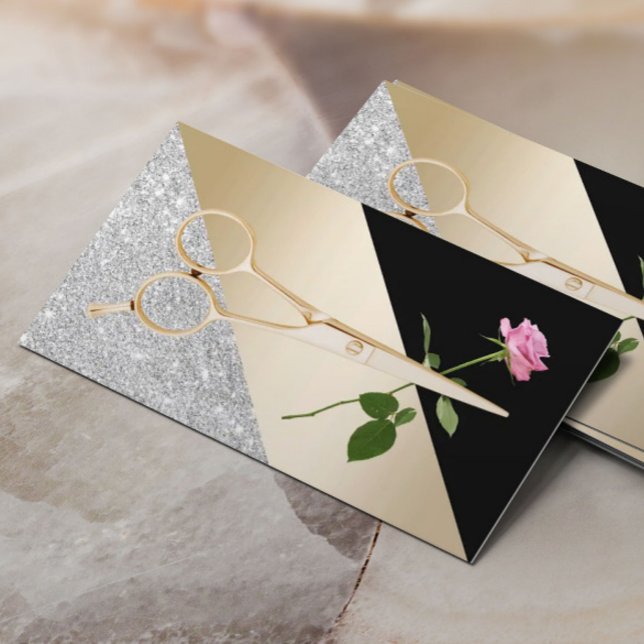 Tarjeta De Visita Rosa y patrón de oro de pelo moderno (Subido por el creador)