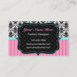 Tarjeta de visita rosada, blanco y negro bonita