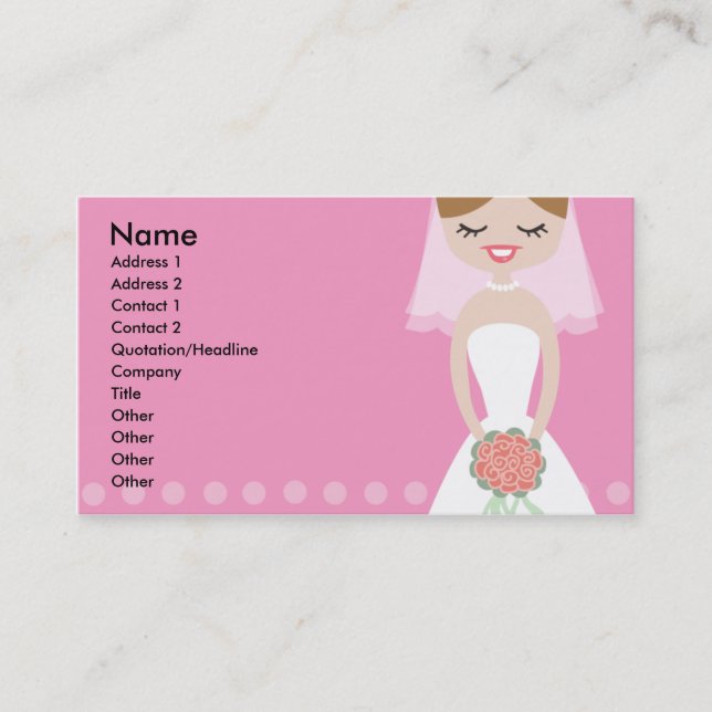 Tarjeta de visita rosada de la novia (Anverso)