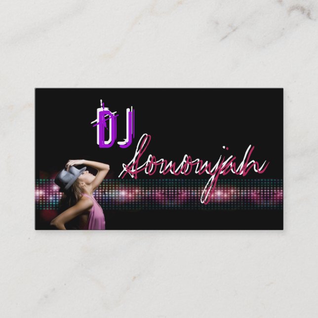 Tarjeta de visita rosada del baile de DJ de la (Anverso)