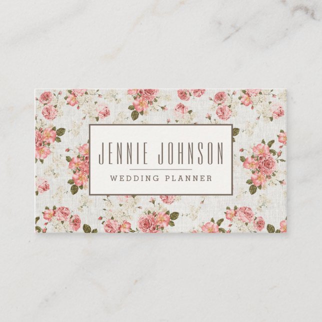 Tarjeta de visita rosada del estampado de flores (Anverso)