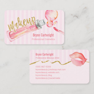 Tarjeta de visita rosada del maquillaje de