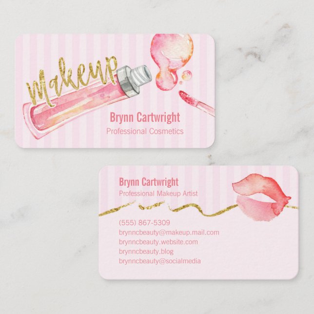 Tarjeta de visita rosada del maquillaje de (Anverso / Reverso)