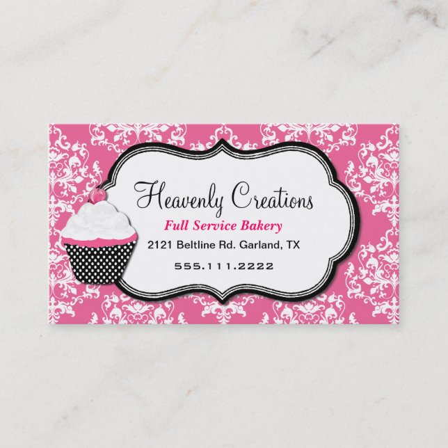 Tarjeta de visita rosada elegante de la panadería (Anverso)