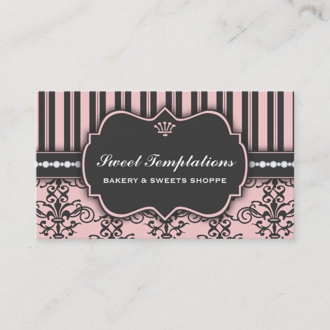 Tarjeta de visita rosada elegante de la panadería (Anverso)