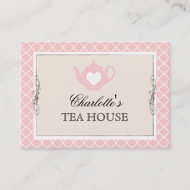 Tarjeta de visita rosada elegante del café del té (Anverso)