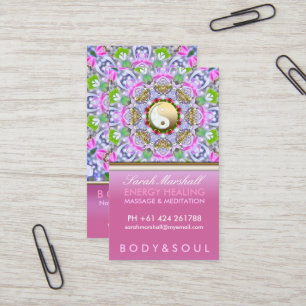Tarjeta de visita rosada holística curativa de la