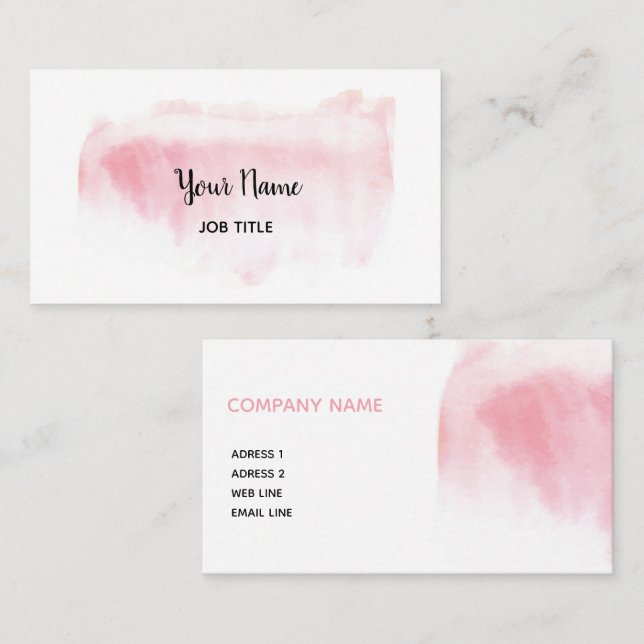Tarjeta de visita rosada moderna de la acuarela de (Anverso / Reverso)
