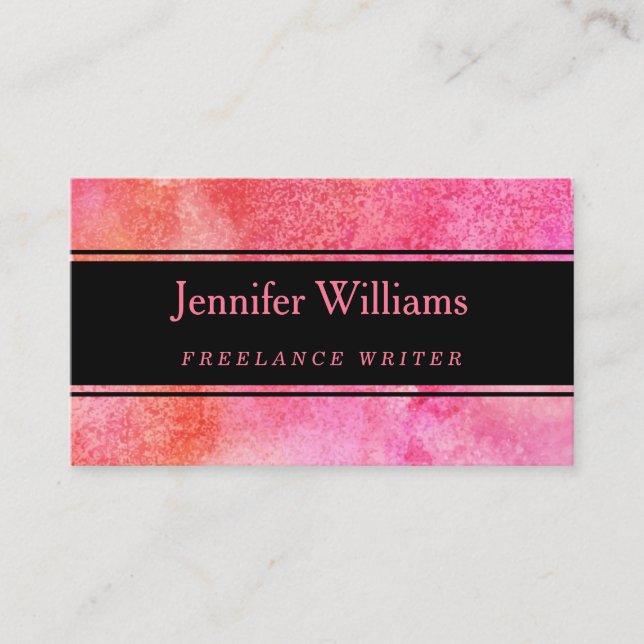 Tarjeta de visita rosada y anaranjada de la (Anverso)