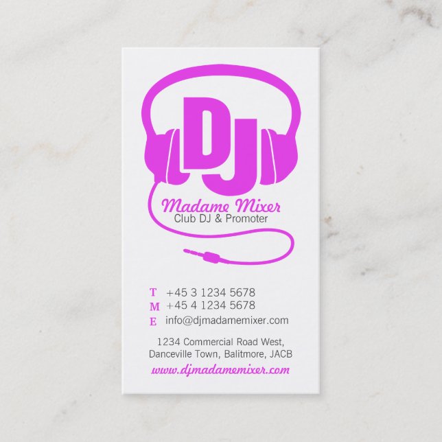 Tarjeta de visita rosada y blanca del promotor de (Anverso)