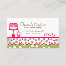 Tarjeta de visita rosada y verde bonita de la