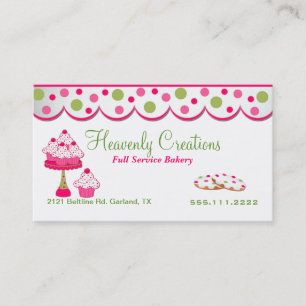Tarjeta de visita rosada y verde de la panadería