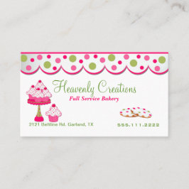 Tarjeta de visita rosada y verde de la panadería