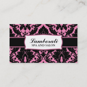 Tarjeta De Visita Rosado moderno elegante del damasco y negro