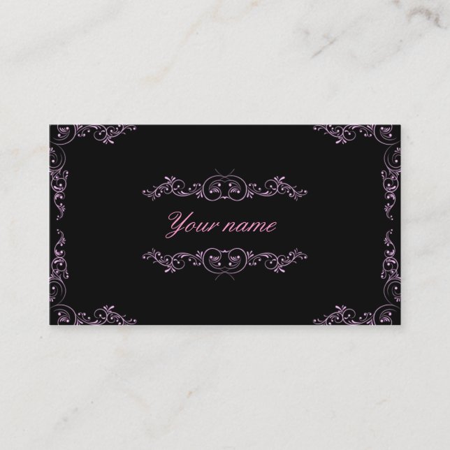 Tarjeta De Visita Rosado y negro elegantes (Anverso)