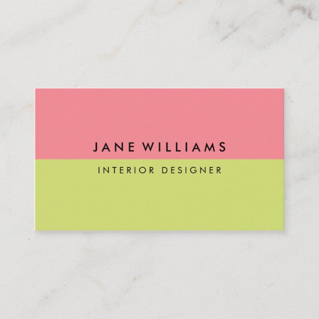 Tarjeta De Visita Rosado y verde simples y modernos (Anverso)