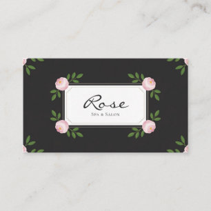 Tarjeta De Visita Rosalbud Elegante Floral Rectangular Black Pink