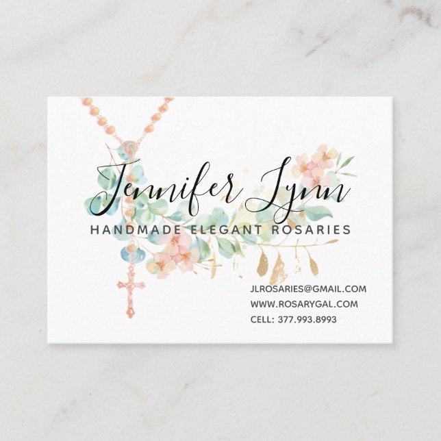 Tarjeta De Visita Rosario católico Eucalipto Floral religiosa (Anverso)