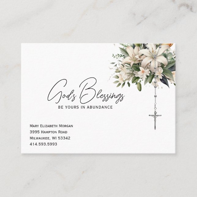 Tarjeta De Visita Rosario católico Lilies Floral religiosa (Anverso)