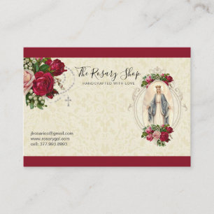 Tarjeta De Visita Rosario católico rosa rosa roja Virgen María Busin