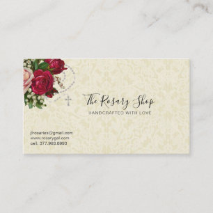 Tarjeta De Visita Rosario católico Rosa Rosa Roses Roses Roses Ecru 