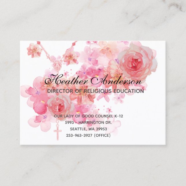 Tarjeta De Visita Rosario religioso católico Rosa Religioso (Anverso)