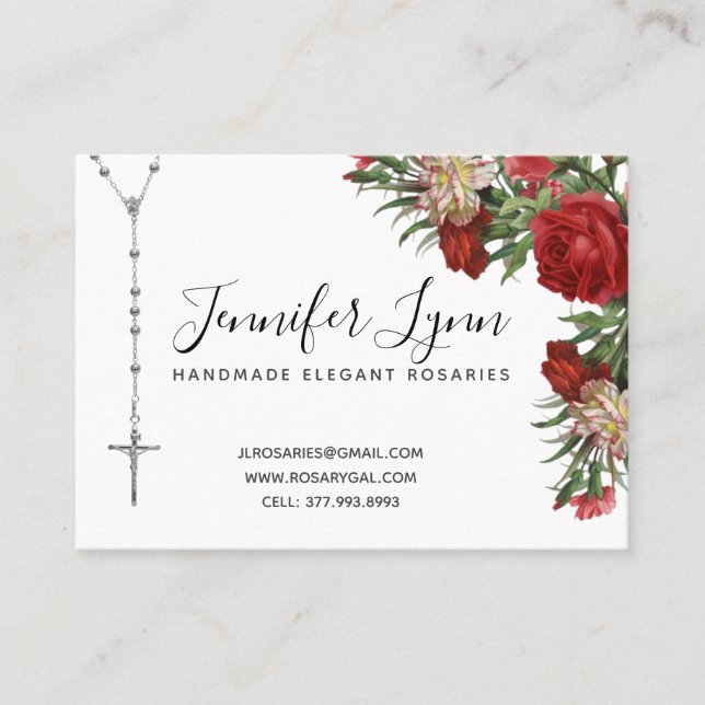 Tarjeta de visita Rosario Religioso de Rosas Rojas (Anverso)