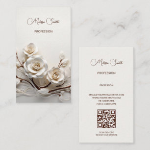 Tarjeta De Visita Rosas 3D Blancas Elegantes