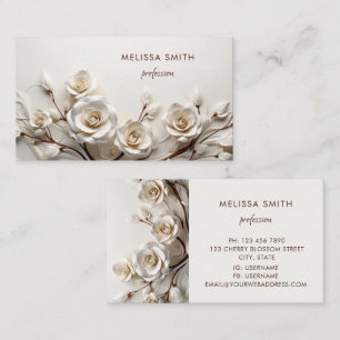 Tarjeta De Visita Rosas 3D Blancas Elegantes