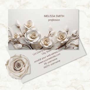 Tarjeta De Visita Rosas 3D de Marfil Elegantes