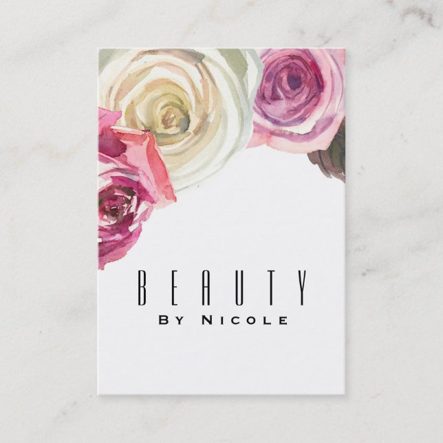 Tarjeta De Visita Rosas acuáticos Moda de vidrio floral rosado blanc (Anverso)