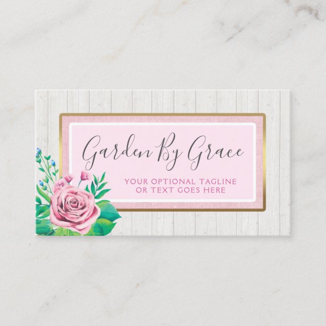 Tarjeta De Visita Rosas acuáticos y Shabby de madera rústica (Anverso)