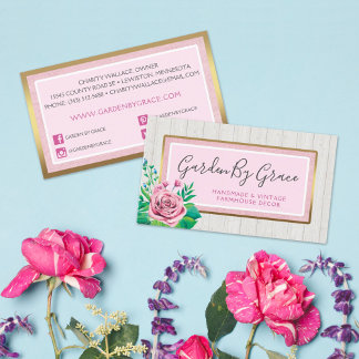 Tarjeta De Visita Rosas acuáticos y Shabby de madera rústica