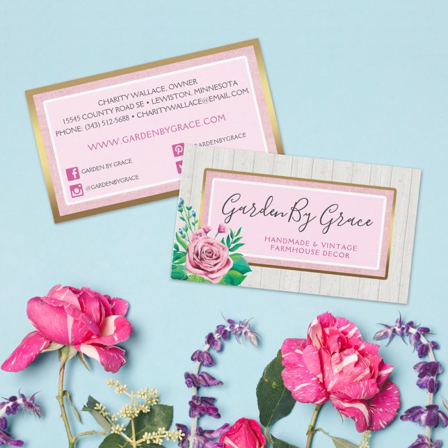 Tarjeta De Visita Rosas acuáticos y Shabby de madera rústica (Subido por el creador)