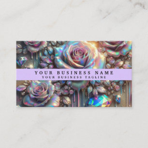 Tarjeta De Visita Rosas Arcoíris Modernas y Gemas de Diamante Femeni