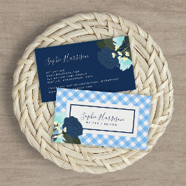 Tarjeta De Visita Rosas azules Floral y Blue Gingham