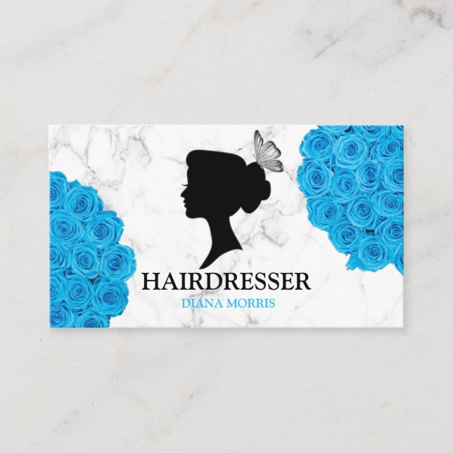 Tarjeta De Visita Rosas azules Salón de pelo peluquería Salón de bel (Anverso)
