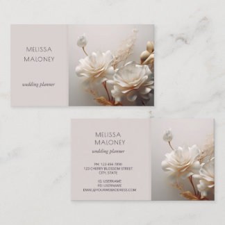 Tarjeta De Visita Rosas blancas elegantes en oro 3D