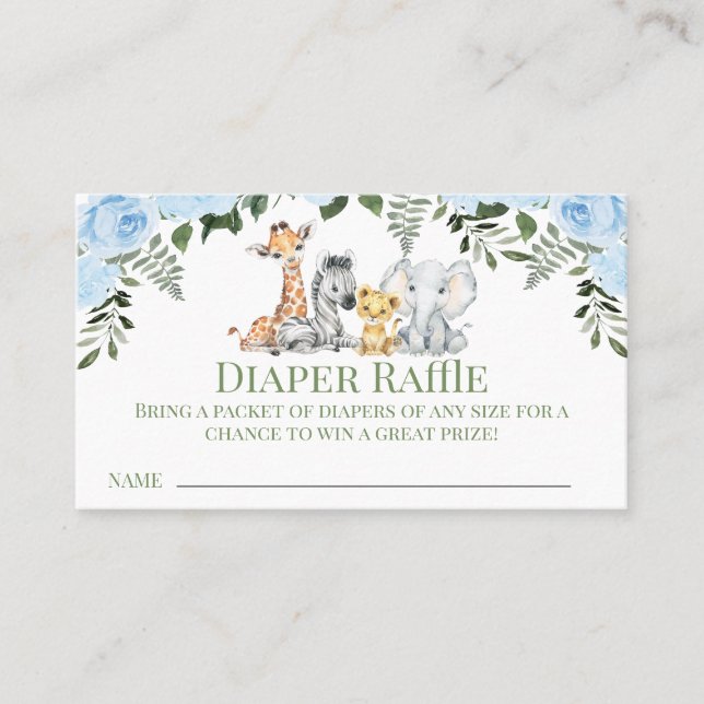 Tarjeta De Visita Rosas Blue Safari Baby Shower Diaper Raffle Insert (Anverso)