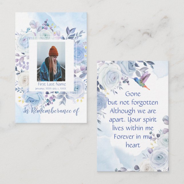 Tarjeta De Visita Rosas conmemorativos Keepsake Hummingbird Blue (Anverso / Reverso)