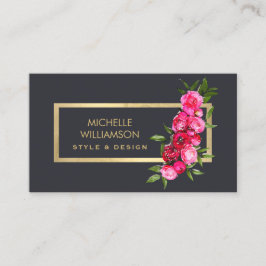 Tarjeta De Visita Rosas de acuarela de lujo Gold/Grey