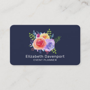 Tarjeta De Visita Rosas de acuarela Floral Bouquet